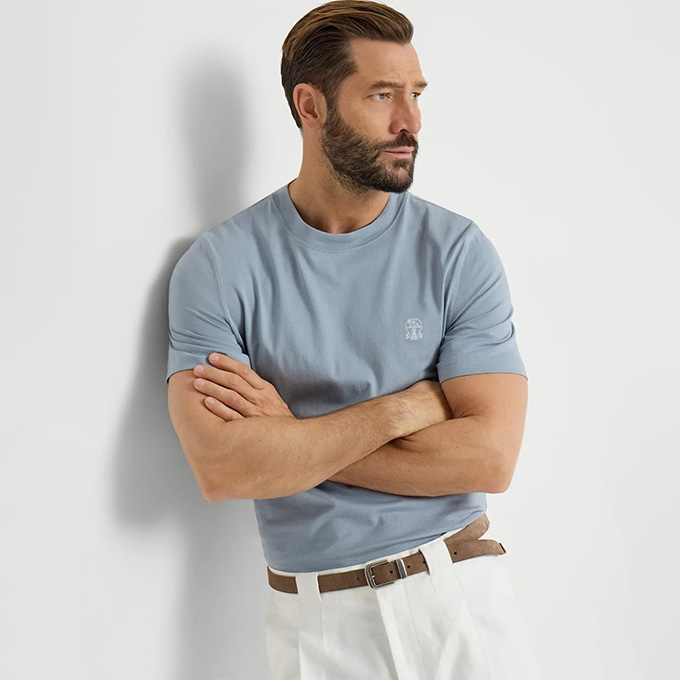 brunello cucinelli plain knit embroidered logo crew neck short sleeve cotton t-shirt